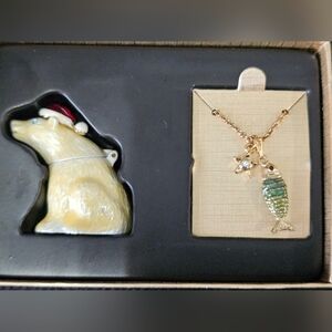 Monet Gold and Green Fish Pendant